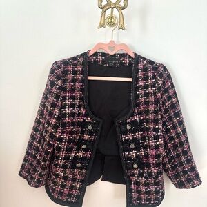 Forever 21 Black and Pink Tweed Open-Front Blazer